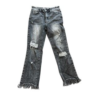 Risen Distressed Gray Fringe Hem Women's Jeans